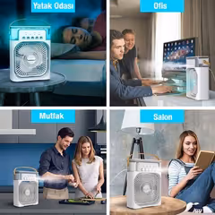 Işıklı Buharlı Masa Üstü Hava Nemlendirici Fan Vantilatör