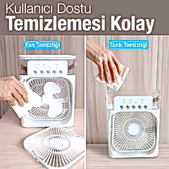 Işıklı Buharlı Masa Üstü Hava Nemlendirici Fan Vantilatör