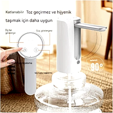 Dijital Ekranlı Masa Üstü Damacana Su Pompası Beyaz