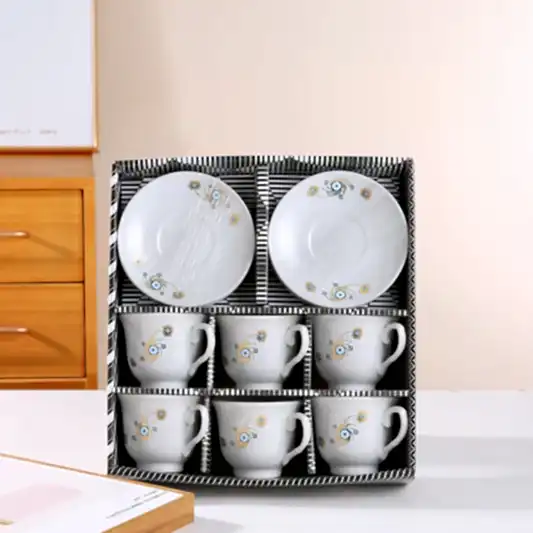 Nazar Boncuklu Çiçek Desenli 6 Kişilik Kahve Fincan Takımı