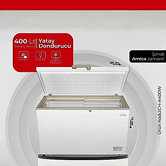 Arnica 400 Lt İnverter Yatay Derin Dondurucu Beyaz