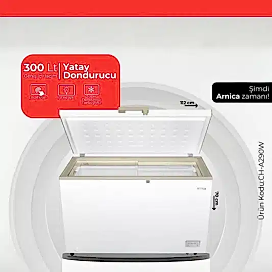 Arnica 300 Lt Inverter Yatay Derin Dondurucu Beyaz