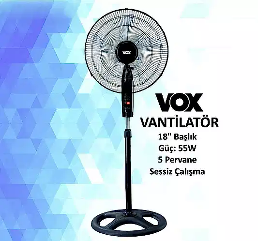 Vox 18'' Ayaklı 5 Pervaneli Vantilatör Siyah