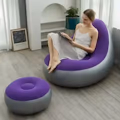 Dahili Pompalı Tabureli Yuvarlak Şişme Koltuk Menekşe