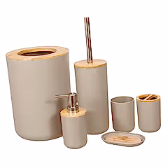 Banyo Paspas HEDİYELİ 6 Parça Banyo Aksesuar Seti Kapuçino