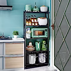 Tekerlekli Katlanabilir 5 Katlı Siyah Metal Raf 155x70x30 Cm