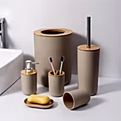 Banyo Paspas HEDİYELİ 6 Parça Banyo Aksesuar Seti Kapuçino