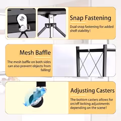 Tekerlekli Katlanabilir 5 Katlı Siyah Metal Raf 155x70x30 Cm