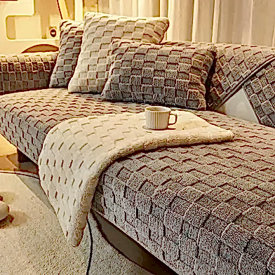 Gri İskandinav Kapitone Kaymaz Kalın Kanepe Örtüsü Kılıfı