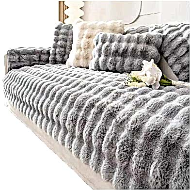 Açık Gri Tavşan Tüyü Kaymaz Kanepe Örtüsü Kılıfı