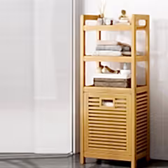 Bambu Kirli Sepetli 3 Raflı Çok Amaçlı Banyo Düzenleyici Çamaşır Sepeti Organizer 120x40 Cm