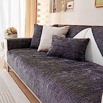 Gri İskandinav Şönil Kaymaz Kalın Kanepe Yastık Örtüsü Kılıfı