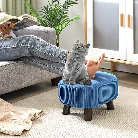 Saplı Ahşap Ayaklı 40x22 Cm Kavisli Taşınabilir Çok Amaçlı Puf Lacivert