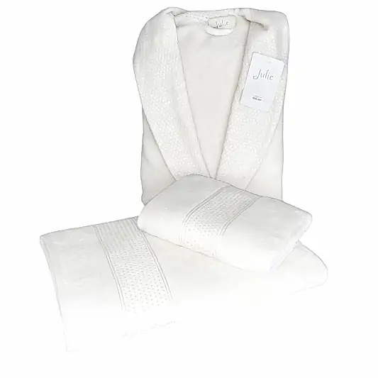 Julie Darla 3 Parça Tekli Bornoz Seti Beyaz