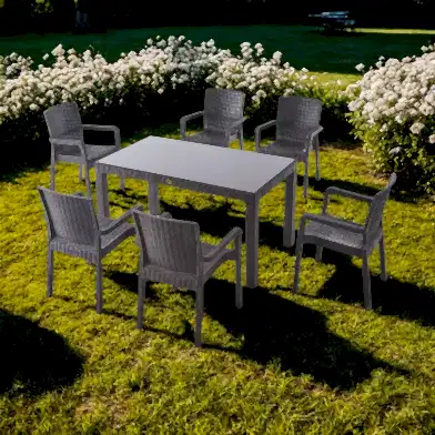 Heniver Vektör 6 Kişilik Camlı 90x150 cm Oturma Grubu Seti Kahve