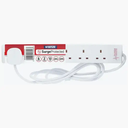 Status Gerilim Korumalı 6 Soketli 2m Uzatma Kablosu Beyaz