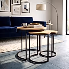 Üçlü Yuvarlak İçiçe Geçebilen Ahşap Zigon Sehpa Seti