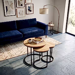 Üçlü Yuvarlak İçiçe Geçebilen Ahşap Zigon Sehpa Seti