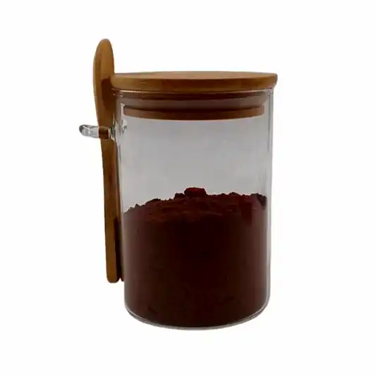 Ahşap Kapaklı Vakumlu Kaşıklı Cam Kavanoz 450ml 8.5x12 cm