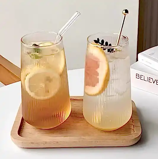 2'li Borosilkat Cam Kendinden Çizgili Meşrubat Bardağı 500 ml