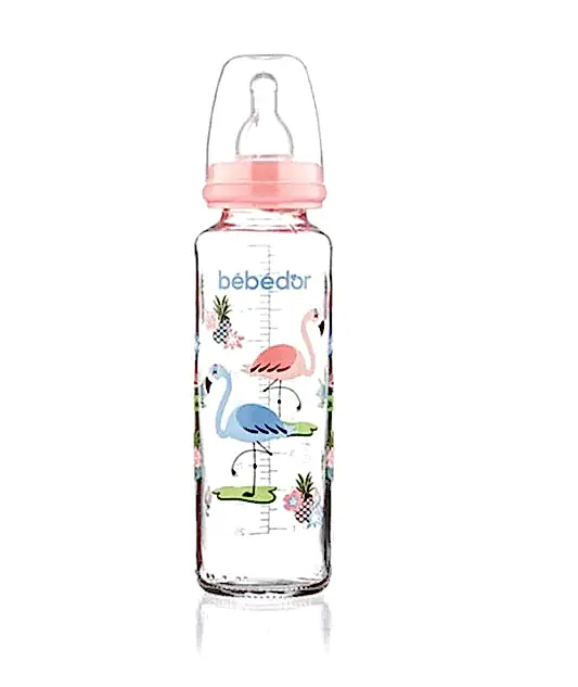 Bebedor 250 ml Desenli Cam Biberon Pembe