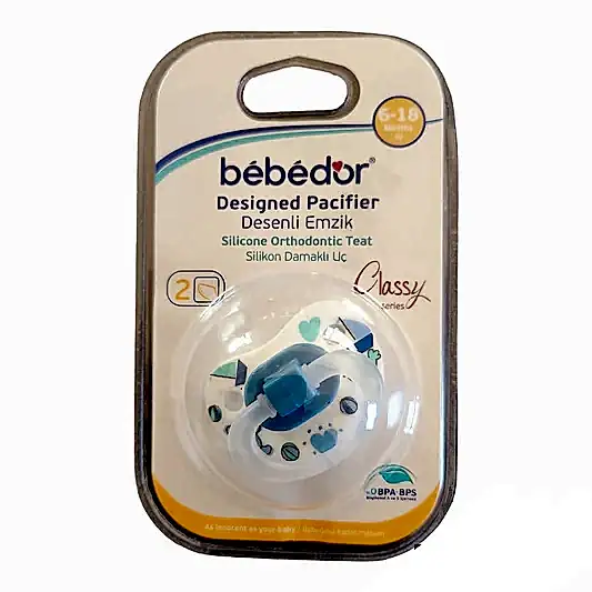 Bebedor Desenli Emzik Silikon Damaklı Uç 6-18 Ay Mavi