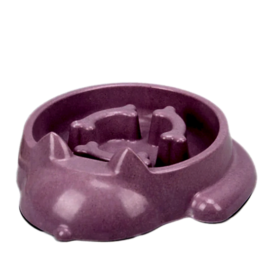 Yavaş Yeme Pet Mama Kabı Bambu Altı Kaymaz Mor