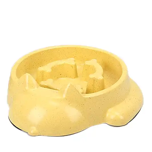 Yavaş Yeme Pet Mama Kabı Bambu Altı Kaymaz Sarı