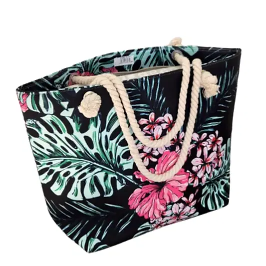 Çiçek Desenli 50x38cm İp Askılı Plaj Çantası