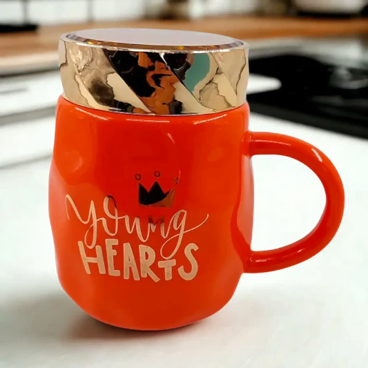 Üst Kapağı Aynalı Şık Mug Kupa 350-450 ml Turuncu