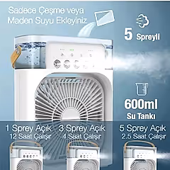 Işıklı Buharlı Masa Üstü Hava Nemlendirici Fan Vantilatör