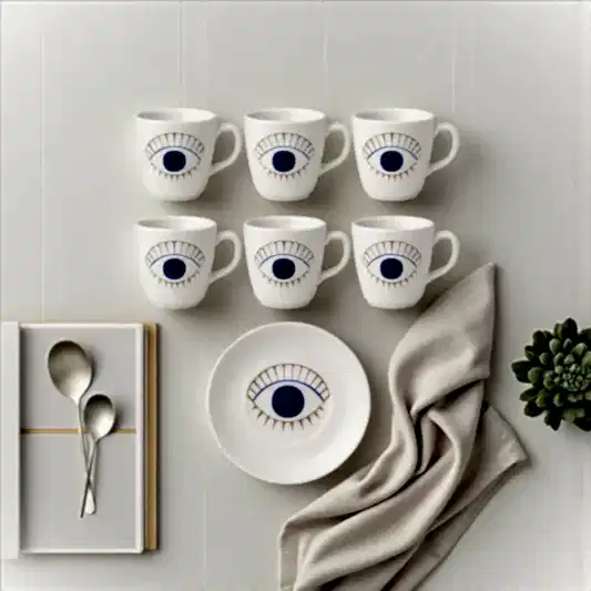Nazar Boncuğu Göz Desenli 6 Kişilik Kahve Fincan Takımı