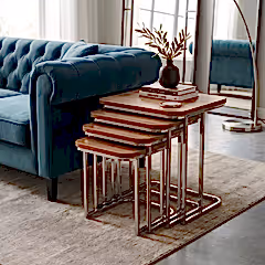 Dörtlü Tekerlekli İç İçe Geçebilen Kare Koyu Ahşap Zigon Seti Krom Ayak