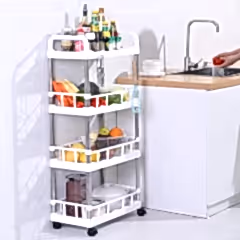 4 Katlı Çok Amaçlı Tekerlekli Beyaz Raf