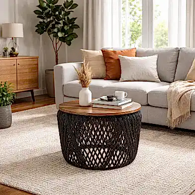 Siyah Halat Örme Sehpa 55x55x46 Cm