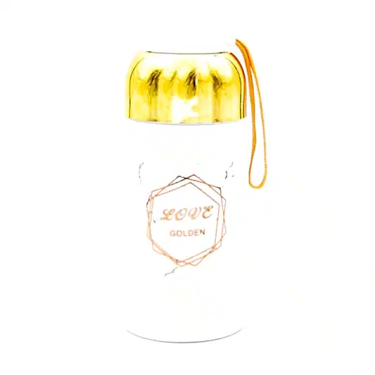 Seramik Yazılı Altıgen Gold Kapaklı Termos Bardak