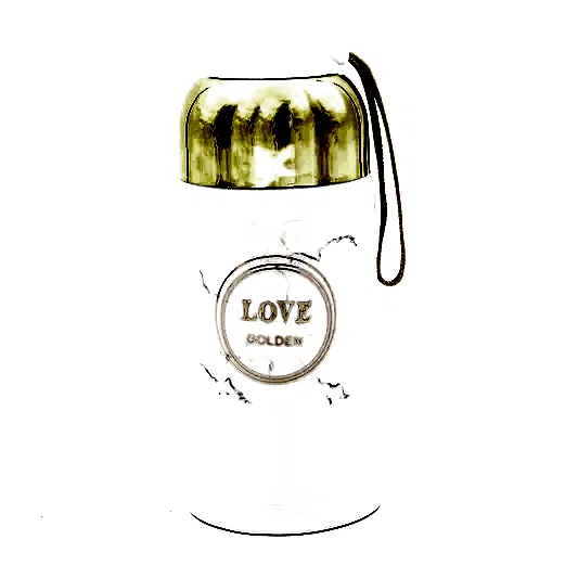 Seramik Yazılı Yuvarlak Gold Kapaklı Termos Bardak