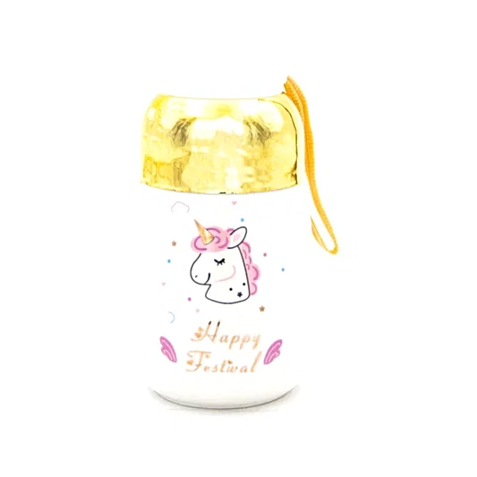 Seramik Happy Festival Yazılı Desenli Gold Kapaklı Termos Bardak