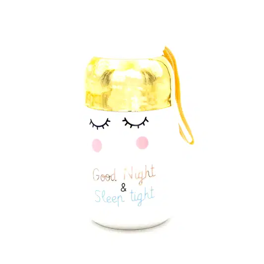 Seramik Good Night Sleep Tight Yazılı Desenli Gold Kapaklı Termos Bardak