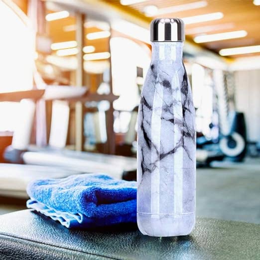 Yalıtımlı Çift Duvar Paslanmaz Çelik Termos Matara 500 ml Beyaz Gri