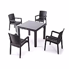 90x90 Cm 4 Vektör Sandalyeli Camlı Masa Seti Kahve