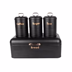 Metal Ekmeklik ve Kahvelik Şekerlik Seti Siyah Bronz