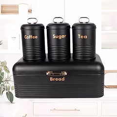 Metal Ekmeklik ve Kahvelik Şekerlik Seti Siyah Bronz