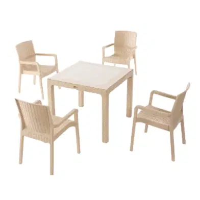 90x90 Cm 4 Vektör Sandalyeli Camlı Masa Seti Kapuçino