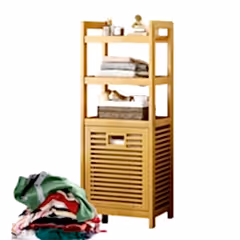 Bambu Kirli Sepetli 3 Raflı Çok Amaçlı Banyo Düzenleyici Çamaşır Sepeti Organizer 120x40 Cm