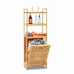 Bambu Kirli Sepetli 3 Raflı Çok Amaçlı Banyo Düzenleyici Çamaşır Sepeti Organizer 120x40 Cm