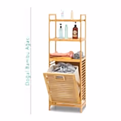 Bambu Kirli Sepetli 3 Raflı Çok Amaçlı Banyo Düzenleyici Çamaşır Sepeti Organizer 120x40 Cm