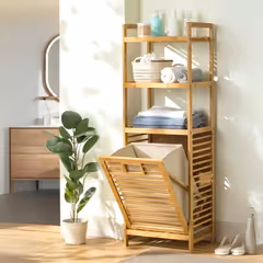 Bambu Kirli Sepetli 3 Raflı Çok Amaçlı Banyo Düzenleyici Çamaşır Sepeti Organizer 120x40 Cm