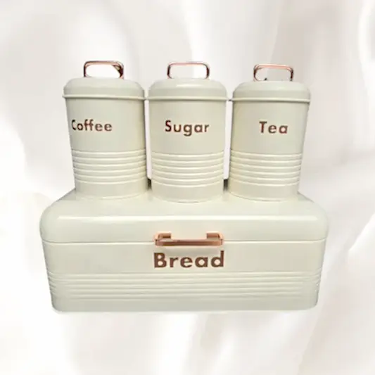 Metal Ekmeklik ve Kahvelik Şekerlik Seti Beyaz Altın