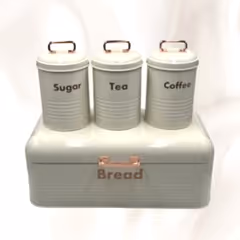 Metal Ekmeklik ve Kahvelik Şekerlik Seti Beyaz Altın